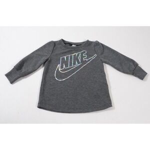 Nike Top Girls 12M Gray Iridescent Logo Long Sleeve Pullover Crewneck Shirt